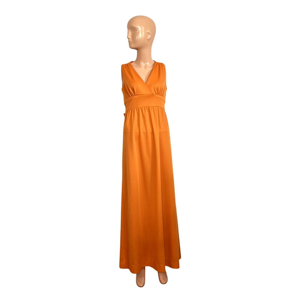 VTG 70s Toni Todd Orange Maxi Dress S Double Knit Polyester Faux Wrap Belted